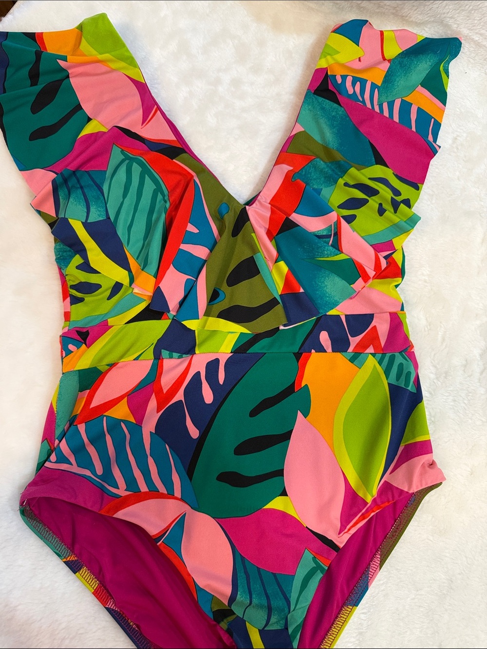 🌴 Trina Turk Tropical Ruffle One-Piece Swimsuit Size 10 🌴